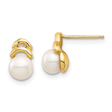 Madi K Kid's 14k 5-6mm White Button FW Cultured Pearl Post Dangle Earrings ,
