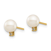 Madi K Kid's 14K 5-6mm White Round FW Cultured Pearl .02ct Diamond Post Earrings ,