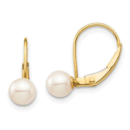 Madi K Kid's 14K  5-6mm White Round FW Cultured Pearl Leverback Earrings ,