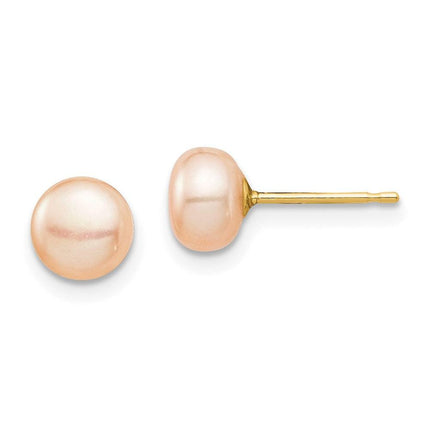 Madi K Kid's 14k 6-7mm Pink Button Freshwater Cultured Pearl Stud Post Earrings ,