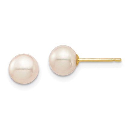Madi K Kid's 14K 6-7mm White Round Freshwater Cultured Pearl Stud Post Earrings ,