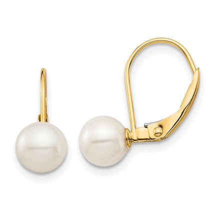 Madi K Kid's 14K 6-7mm White Round FW Cultured Pearl Leverback Earrings ,