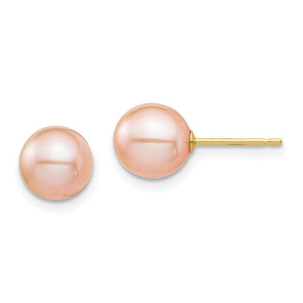 Madi K Kid's 14K  7-8mm Pink Round Freshwater Cultured Pearl Stud Post Earrings ,
