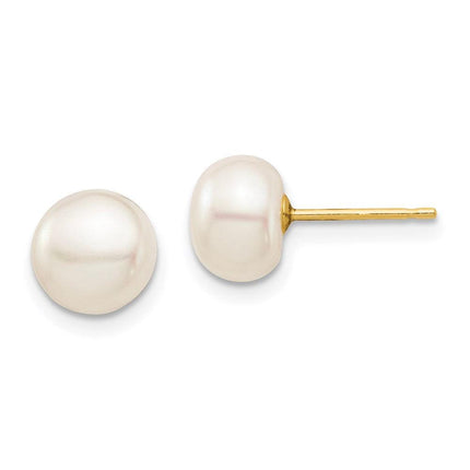 Madi K Kid's 14k 7-8mm White Button Freshwater Cultured Pearl Stud Post Earrings ,