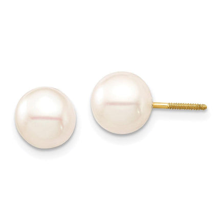 Madi K Kid's 14K 7-8mm White Round Freshwater Cultured Pearl Screwback Earrings ,