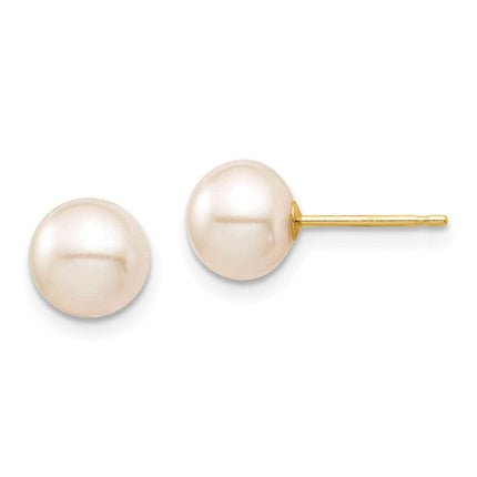 Madi K Kid's 14K 7-8mm White Round Freshwater Cultured Pearl Stud Post Earrings ,
