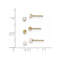 Madi K Kid's 14k Ball, CZ & Freshwater Cultured Pearl 3 Pair Earring Set ,
