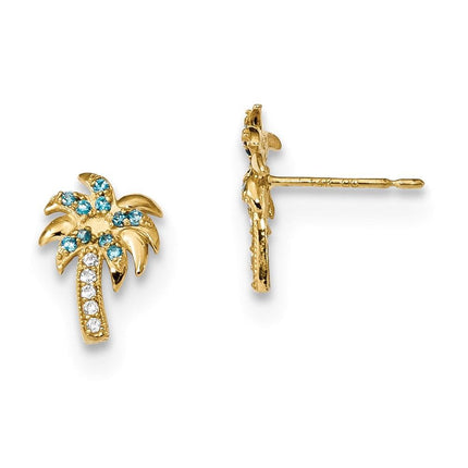 Madi K Kid's 14k Blue & Clear CZ Palm Tree Post Earrings ,