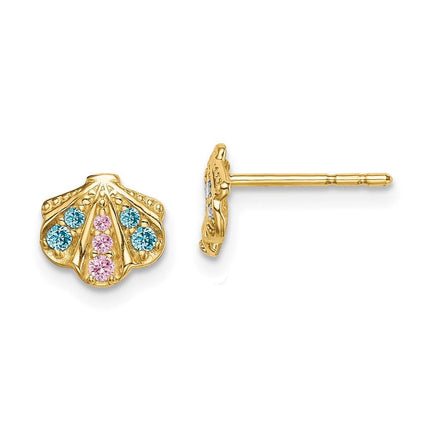 Madi K Kid's 14k Blue & Pink CZ Seashell Post Earrings ,