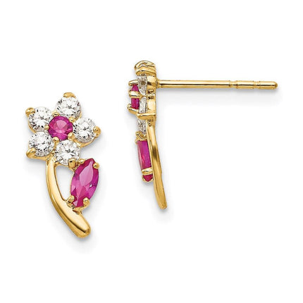Madi K Kid's 14k Clear & Red CZ Flower Post Earrings ,