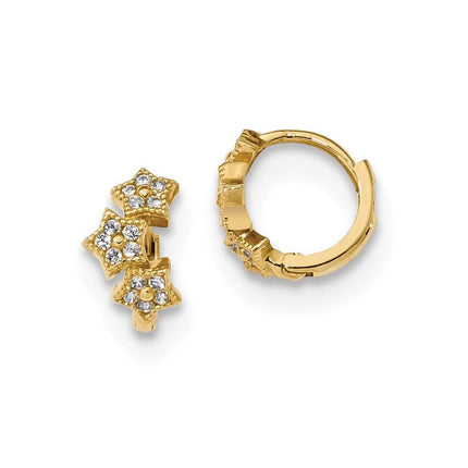 Madi K Kid's 14k CZ 3-Star Hinged Hoop Earrings ,