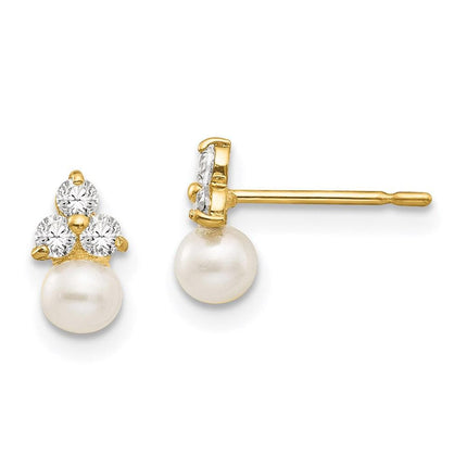Madi K Kid's 14k  CZ and FW Cultured Pearl Post Earrings ,