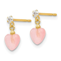 Madi K Kid's 14k  CZ and Pink Cat's Eye Heart Dangle Post Earrings ,