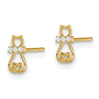 Madi K Kid's 14k  CZ Cat with Heart Tail Post Earrings ,