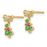 Madi K Kid's 14k CZ Christmas Tree Dangle Post Earrings ,