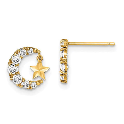Madi K Kid's 14k  CZ Crescent Moon with D/C Star Dangle Post Earrings ,