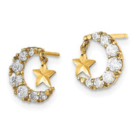 Madi K Kid's 14k  CZ Crescent Moon with D/C Star Dangle Post Earrings ,