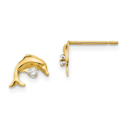 Madi K Kid's 14k CZ Dolphin Post Earrings ,