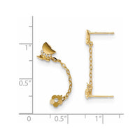 Madi K Kid's 14k CZ Double Post w/Chain Butterfly & Flower Earring ,