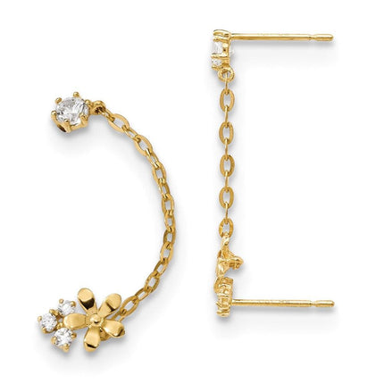 Madi K Kid's 14k CZ Double Post w/Chain Flower Earring ,