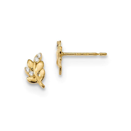 Madi K Kid's 14k CZ Fern Leaf Post Earrings ,