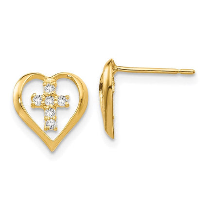 Madi K Kid's 14k CZ Heart Cross Post Earrings ,