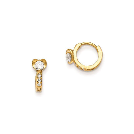 Madi K Kid's 14k CZ Heart Hinged Hoop Earrings ,
