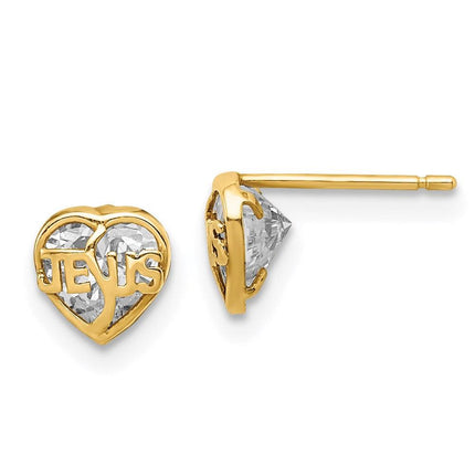 Madi K Kid's 14k CZ Jesus Heart Post Earrings ,