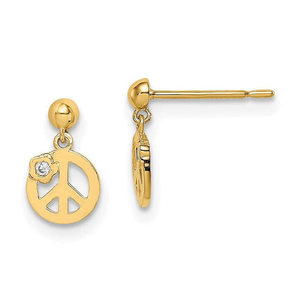 Madi K Kid's 14k CZ Peace Symbol Post Earrings ,