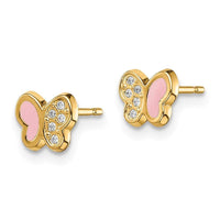 Madi K Kid's 14k CZ Pink Enamel Butterfly Post Earrings ,