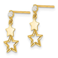 Madi K Kid's 14k CZ Polished Star Post Dangle Earrings ,