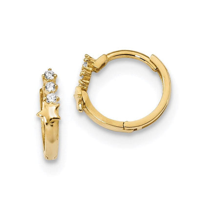 Madi K Kid's 14k  CZ Shooting Star Hinged Hoop Earrings ,