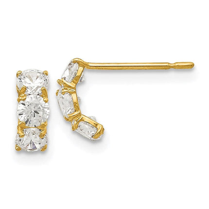Madi K Kid's 14k CZ Three Stone Post Earrings ,