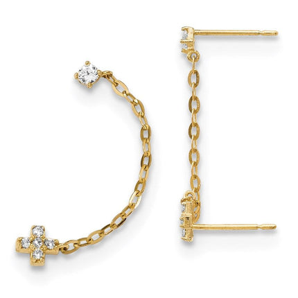 Madi K Kid's 14k Double Post w/Chain CZ Cross Earring (single) ,