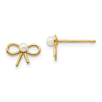 Madi K Kid's 14k FW Cultured Pearl Bow Post Earrings ,