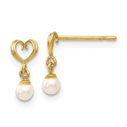 Madi K Kid's 14k FW Cultured Pearl Heart Dangle Post Earrings ,