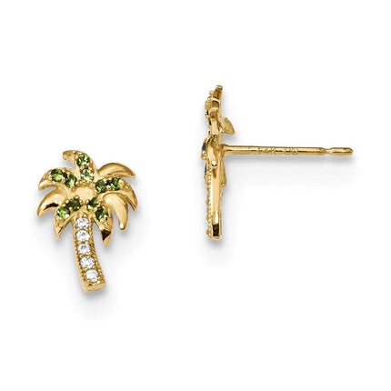 Madi K Kid's 14k Green & Clear CZ Palm Tree Post Earrings ,