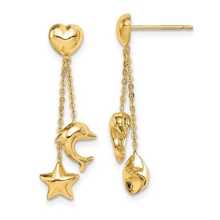 Madi K Kid's 14k Heart, Star & Dolphin Dangle Post Earrings ,