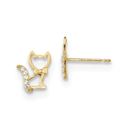 Madi K Kid's 14k   Kitten w/CZ Tail Post Earrings ,