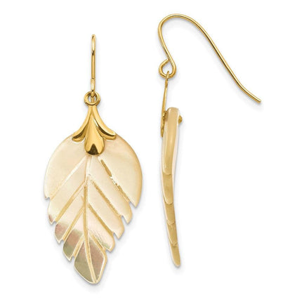 Madi K Kid's 14k  Mother of Pearl Leaf Dangle Earrings ,