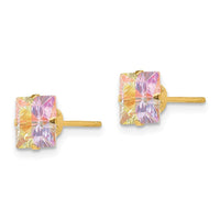 Madi K Kid's 14k Multi-color CZ 6mm Square Post Earrings ,