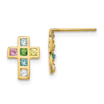 Madi K Kid's 14k Multi-colored CZ Cross Post Earrings ,