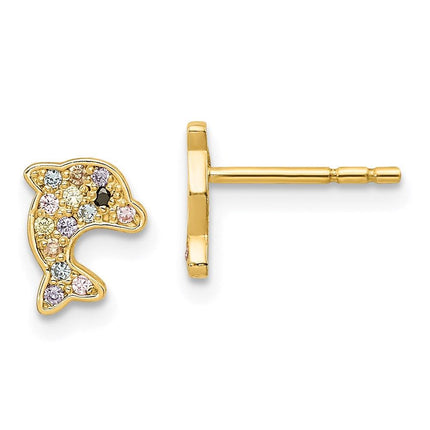 Madi K Kid's 14k Multi-colored CZ Dolphin Post Earrings ,