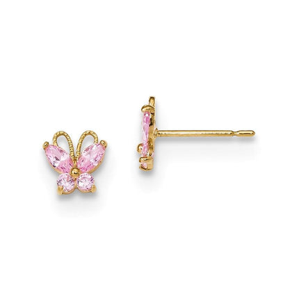 Madi K Kid's 14k Pink CZ Butterfly Post Earings ,