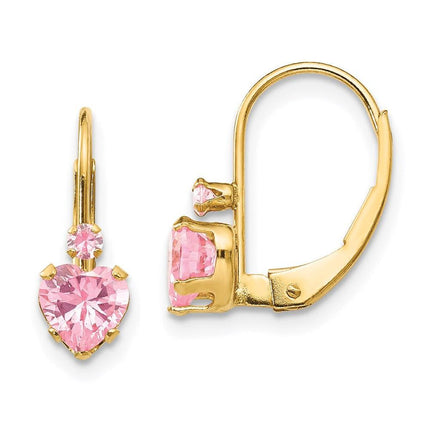 Madi K Kid's 14k Pink CZ Heart Leverback Earrings ,