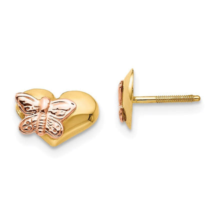Madi K Kid's 14k Polished & Rhodium Butterfly Heart Screwback Earrings ,