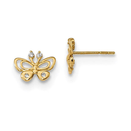 Madi K Kid's 14k Polished CZ Butterfly Post Earrings ,