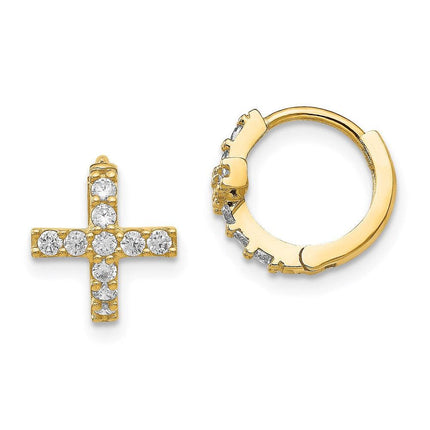 Madi K Kid's 14K Polished CZ Cross Hinged Hoop Earrings ,
