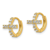 Madi K Kid's 14K Polished CZ Cross Hinged Hoop Earrings ,