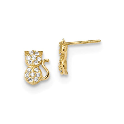 Madi K Kid's 14k  Polished CZ Sitting Cat Screwback Post Earrings ,